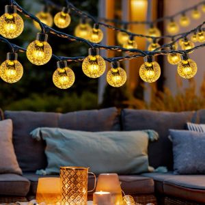 Kal-Guirlande Solaire Exterieur, 12m 60led Guirlande Lumineuse Exterieure Solaire, 8 Modes Ip65 Étanche Guirlande Lumineuse Solaire Pour Jardin, Mariage, Fête, Balcon, Éclairage Automatique(Blanc Cha - Neuf