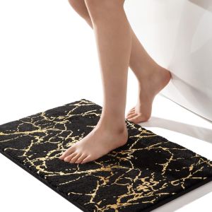 TIANYI-Tapis de bain antid&eacute;rapant lavable - Noir - Tapis d&eacute;coratif dor&eacute; - Accessoire de salle de bain de luxe - En microfibre douce et absorbante - Pour salle de bain - 40 x 60 cm - Neuf