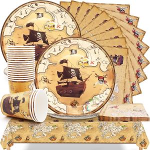 Letnerny-Pirate D&eacute;coration Anniversaire, 61 Pi&egrave;ces Vaisselle Pirate F&ecirc;te D'anniversaire Fournitures Inclure Assiettes Carton, Tasse, Serviette Et Nappe Pour D&eacute;coration De F&ecirc;te Pirate - Neuf