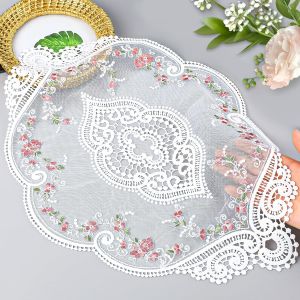 ERYI-Lot De 2 Sets De Table Rétro En Dentelle Brodée - 45 X 31 Cm - En Dentelle - Fleurs Françaises - Style Vintage - Crochet - Pour Tasses, Bols - Neuf