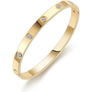 Women's Bracelet Stainless Steel Cubic Zirconia Simple Style 6mm Width With Clasp Bracelet Bracelet Bangle Bracelet Bracelet Bangle Bracelet With Gold Engraving Zircon - Neuf