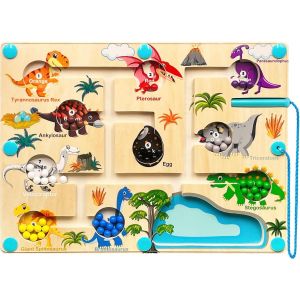 KAL-Labyrinthe Magnetique, Jeux Montessori 2 3 4 5 Ans, Tableau Magnétique Dinosaure Pour Enfants, Jouets De Motricité Jouets Pour Enfants Jouets En Bois - Neuf