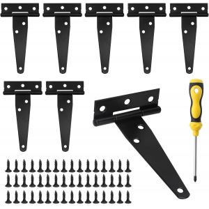 8 Pièces Charniere en T Charnières Gond Porte en Métal Avec 48 vis Charniere Porte de Jardin Charnières pour de Hangar Portes Bois Fenêtre Avec Tournevis de 3 Pouces(Noir) - Neuf