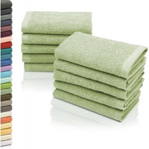 Set De 10 Petites Serviettes Pour Invit&eacute;s,30x30 Cm,Coton,Vert Clair - Neuf