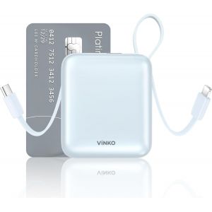 JGD-Mini Batterie Externe avec Cable Int&eacute;Gr&eacute;, 22,5 W Small Power Bank 10000mAh, USB C Chargeur Externe Rapide, Petit Chargeur Portable Affichage LED, Compatible avec iPhone17, Samsung, Android (Bleu) - Neuf