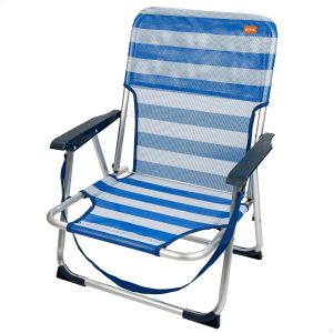 Ulteronixshop-Beach - Chaise Pliante Basse Avec Dossier Fixe Et Poign&eacute;e. Chaise De Plage Ou Camping, Fauteuil De Jardin Avec Accoudoirs, Bleu Et Blanc - Neuf