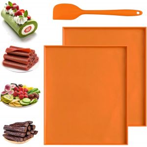 AYUHR-2 Pièces Plaque Genoise, 25 X 30 cm Tapis à Gâteau Roulé Suisse avec Spatule, Antiadhésives Plaque Silicone Feuilles de Déshydrateur en Silicone avec Bord pour Cuirs de Fruits, Rouleaux de Gâte - Neuf