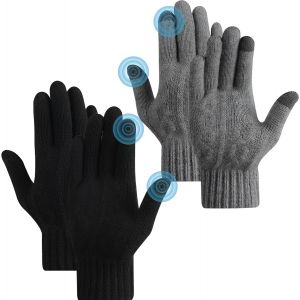 2 Paires Gants Hiver Homme Femme, Gants D'hiver Chauds, Gant Tricot&eacute;s Tactiles Avec Doublure Int&eacute;rieure Douce, Gant Thermique Anti Froid Cadeau Pour Sport Course &Agrave; Pied Ski Velo Pour L'ext&eacute;rieur - Neuf
