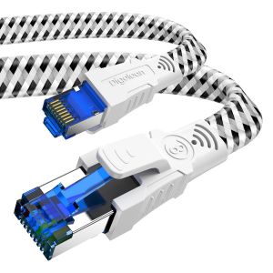 Câble Ethernet réseau Cat 8 RJ45 15m 20m 25m 30m Câble Internet Plat en Nylon 40Gbps 2000MHz Cordons de raccordement Gigabit blindés haute vitesse - Neuf