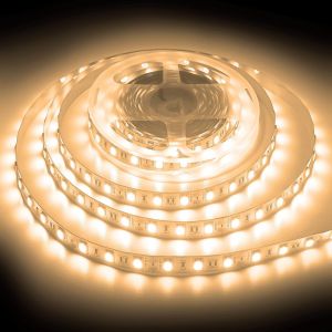 Ruban LED 5M Blanc Chaud,12V Bande LED 5 Mètres 300LEDs SMD5050 Bandeau Lumineux LED Strip Light Flexible pour Intérieur Extérieur Chambre TV Noël Décoration DIY (Sans Alimentation) - Neuf