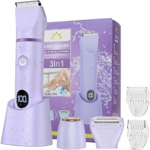 Oayew-3 In 1 Rasoir Electrique Femme, Tondeuse Femme Intime, Ipx7 &Eacute;tanche Rasoir Femme, Utilisation Humide Et S&egrave;che Pour Le Visage, Les Aisselles, Les Jambes (Violet) - Neuf