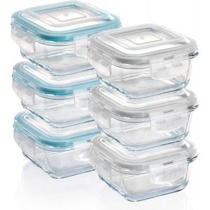 Checarzhn--No1-Boîte Alimentaire En Verre Hermétiques Avec Couvercles Lot De 6 Carrées 320 Ml- Boîtes Conservation Sans Bpa - Neuf