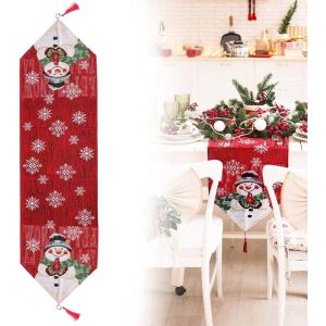 Chemin De Table De Noël 33 X 183 Cm, Lavable, Rouge, Rectangulaire, En Forme De Bonhomme De Neige, Pour Table À Manger Ou Table Basse - Neuf