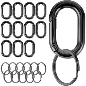 CHECARZHN--NO1-Lot De 12 Mousquetons Noirs Et 12 Anneaux Porte-Clés - Mousquetons À Clés - Petits Mousquetons - Pour Porte-Clés, Accessoires De Camping, Portefeuilles, Pièces De Rechange - Neuf