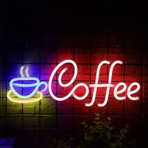 ERYI-Signe Néon À Led, Inscription Fluo, Café, Néon, Panneau De Café, Éclairage Led Mural Néon, Alimenté Par Usb Pour Chambre À Coucher, Décoration Murale Pour La Décoration De Chambre - Neuf