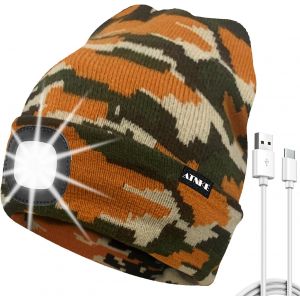 Nsiecd-Led Bonnet Lampe Frontale, Usb Type C Rechargeable 4 Led Chapeau De Course Ultra Lumineux Lumi&egrave;re Hiver Chaud Tricot Bonnet Cadeaux Pour Hommes Et Femmes - Neuf