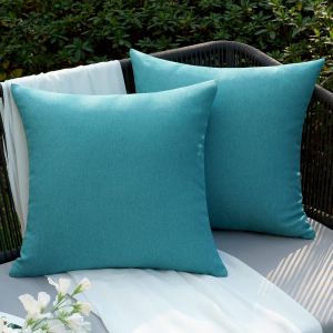 Cauc-Taie D'oreiller Ext&eacute;rieure Imperm&eacute;able En Polyester Doux Avec Surface Hydrofugfe Housse De Coussin De Jardin Balcon D&eacute;coratif Pour Salon Chambre Lot De 2 50x50cm Bleu Canard - Neuf