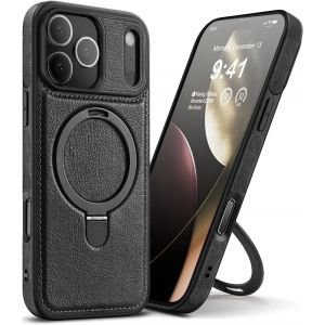 LORANKA-Coque en Cuir Magn&eacute;tique pour iPhone 17 Pro Max avec Support Magn&eacute;tique Invisible [Compatible avec Charge sans Fil] Coque Fine et Luxueuse avec B&eacute;quille pour iPhone 17 Pro Max (Noir) - Neuf