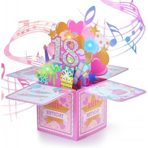 Mevronisshop-Carte Anniversaire Femme 18 Ans - Carte De Voeux Musicale 3d Pop Up, Cadeau De Joyeux D'anniversaire Fille, Id&eacute;al Pour Les Maman, Ami, M&egrave;re, S?Ur, Petite Amie, Compagnon, F&ecirc;te De Famille - Neuf