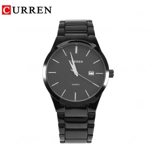 Montre-Bracelet A Quartz Analogique Curren Pour Homme, Bracelet En Alliage (Boitier Noir Et Cadran Noir) - Neuf