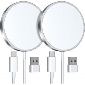 2 Pack Chargeur Sans Fil Pour Iphone 15W, Chargeur Rapide Compatible Avec Magsafe Pour Iphone, Chargeur Magn&eacute;tique Vers Usb&iquest;C Pour Iphone 17/16/15/14/13/12 Series, Airpods 3/2/ Pro 2-Blanc - Neuf