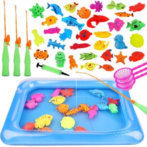 KAL-Lot De 42 Jouets De Pêche Pour Enfants À Partir De 3, 4, 5, 6 Ans, Avec Bassin Gonflable, Aimant - Neuf