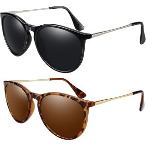 Lunettes De Soleil Femme Homme Polarisées Protection Uv400 Rétro Style Lunettes De Soleil Ronde - Neuf
