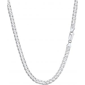 Cmjaagur-Men's Solid Silver Chain Necklace 925 Sterling Silver Stainless Steel Boy [Cuban/Figaro] [36/46/51/22/24/66/71 Cm] Jewellery Gift Christmas Holidays Fathers Mothers[M414] - Neuf