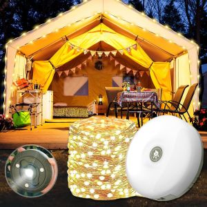 KAL-Guirlande Lumineuse Camping Portable,Guirlande Lumineuse Portable Escamotable,Guirlande Lumineuse Camping Lumineuse 360 Degrés,Guirlande Lumineuse D'Extérieur Portable (Warmes Licht-10M) - Neuf