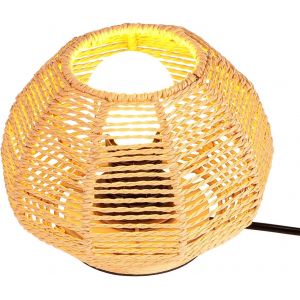 Lampe De Table Tissée Lampe De Chevet Style Bohème Abat-Jour En Papier Ficelle Lampe Vintage Bois Éclairage De Table Veilleuse Déco Pour Chambre Bureau Lecture - Neuf