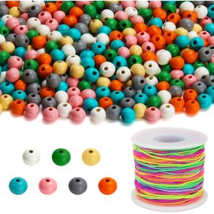 Tianyi-(1000 Pièces) Perles Bois Rondes Avec Cordon Élastique - Perle En Bois Colorée De 7 Mm - Perles Pour Bijoux, Bracelets, Colliers, Porte-Clefs, Artisanat Et Décoration De La Maison - Neuf