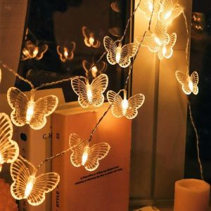 Jgd-Guirlande Lumineuse Libellule 10 Pieds 20 Led Guirlandes Papillon En Fil De Cuivre De Style R&eacute;tro, D&eacute;coration De F&ecirc;te De Mariage De Jardin D'arbre De No&euml;l &Agrave; Piles Et &Eacute;clairage D'&eacute;t&eacute; (Papillon) - Neuf