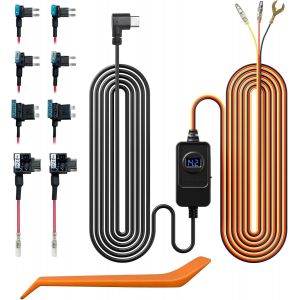 JGD-F7N Dashcam Hardwire Kit Port USB C Dashboard Cam&eacute;ra Kit c&acirc;ble de Charge Voiture 12V - 24V &agrave; 5V avec kit de fusibles, Protection Basse Tension pour Dashcam Double-4 fusibles - Neuf