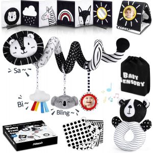 NouvelHorizonstore-Spirale d'Activit&eacute; B&eacute;b&eacute; - Poussette Bebe Jouet Fille Garcon, Livre Noir et Blanc, Image Carte Noir et Blanc, Jouet Sensoriel Bebe, Montessori Bebe Eveil Cadeau Naissance - Neuf