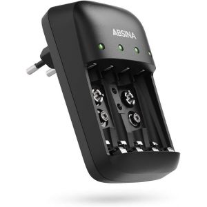 Chargeur de Piles Rechargeables AA AAA & 9V - Chargeur de Pile NiMH avec 4 emplacements - Chargeur Piles Rechargeable pour AAA, AA & 9V - Chargeur Pile, Chargeurs de Piles, Rechargeur de Pile - Neuf