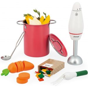 ERYI-- Set De Soupe Pour Enfant - 43 Accessoires En Bois Fsc, Carton Et Feutrine - Jouet D'Imitation - Dès 3 Ans, J06634 - Neuf