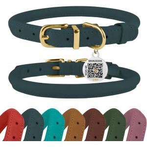 Eryi-Collier En Cuir Roulé Pour Chien Avec Étiquette D'identification Qr Colliers Ronds Souples Ajustables Pour Petits Moyens Grands Chiens Chiot Chat (Denim, 40-48 Cm) - Neuf