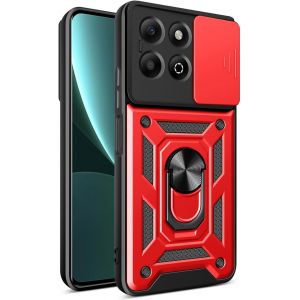 Kal-Coque Pour Honor X6b 4g, Antichoc Pc+Tpu Silicone Couche Double Housse, Militaire Anti-Chute Étui Avec Magnétique Métal 360° Support Et Cache Caméra. Rouge - Neuf