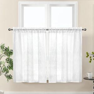 Eryi-Rideaux Brise-Bise Courts, Lot De 2 Rideaux Cuisine, Rideau Brise Bise Semi-Transparents, Petit Rideau Pour Cuisine Salle De Bain Salon Bistrot Chambre Maison De Campagne Petite Fenêtre, Blanc 6 - Neuf