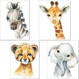 Lot De 4 Posters Décoration Pour Chambre D'enfant - Posters Bébé Garçon Ou Fille - Animaux Safari Jungle - Neuf