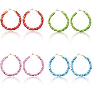 Kal-4 Paires Cerceaux D'oreille Femme Boucles D'oreilles En Perles À La Mode Boucles D'oreilles En Résine Pendants D'oreilles Exagérés Rondes, Rouge Vert Bleu Violet - Neuf