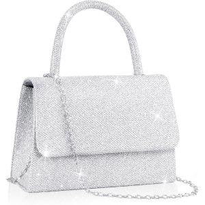 RFCBC-Pochettes et Clutches Femme, Sac Soiree en Strass Paillettes Argent Élégant avec Chaîne pour Prom Mariage Fête - Neuf