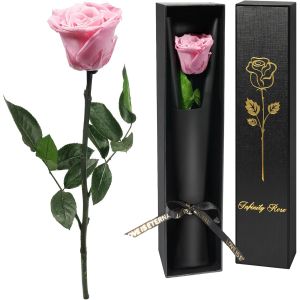 Rose Eternelle Cadeau Femme,Vraie Rose avec Tige Cadeau Maman Fleur Pr&eacute;serv&eacute;e en Coffret Cadeau Fleur Eternelle Cadeau Anniversaire Femme,Cadeau pour Noel Saint-Valentin Femme,Rose V&eacute;ritable - Neuf