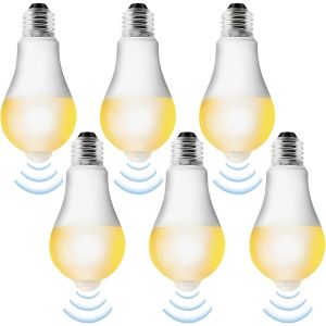Pack De 6 Ampoules Led E27 Avec Détecteur De Mouvement: Ampoule Led Pir Lampe Led E27 12w Blanc Chaud 3000k Capteur De Lumière Lampe À Économie D'énergie E27 Pour Couloir, Garage[Amp742397] - Neuf