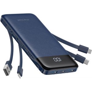 Hui-Batterie Externe 10000mah Avec 4 Câbles Intégrés Batterie Portable Usb C Mince Power Bank Avec 6 Sorties Et 3 Entrées Pour Iphone 12 13 11 Samsung S21 S22(Bleu) - Neuf
