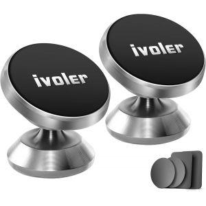 Car Phone Holder, [Pack of 2] Universal 360° Rotation Car Phone Holder, Magnetic Portable Adhesive Magnet for Smartphone, Compatible with Phone - Silver - Neuf