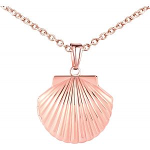 Kal-Collier Personnalisé Médaillon En Forme De Coquillage, Acier Inoxydable Pendentif Coquillage Porte Photo Médaillon Pour 2 Photo Avec Chaîne 50cm Bijoux Pour Femme Filles - Neuf