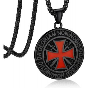 Trahoo-Collier Homme Templier En Acier Inoxydable/Plaqué Noir, Pendentif Médaillon/Bouclier Avec Croix Templière, Bijou De Protection - Neuf