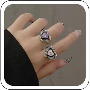 Kal-Anneaux Superpos&eacute;s Pour Femmes Anneaux Ouverts Ajustables En &Eacute;mail Deux Tons Anneaux Pouce Index Anneaux Larges Chunky 2pcs Stacking Argent Knuckle Rings Set Bijoux Pour Femmes Filles - Neuf