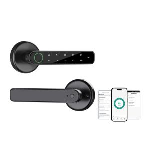 Serrure de porte intelligente &agrave; empreinte digitale avec contr&ocirc;le via application Bluetooth et entr&eacute;e sans cl&eacute; - Neuf